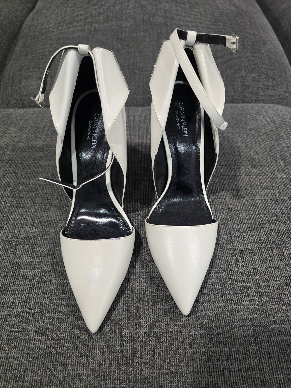 Calvin Klein Women's White Pointed Toe Ankle Strap Pumps